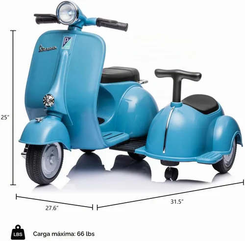 Vista 8 de Vespa - Juguete de motocicleta con licencia para niños, 2 asientos, 3 Azul