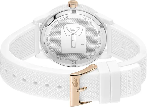 Vista 3 de Lacoste L.12.12 - Reloj de cuarzo de plástico y silicona para mujer, color blanco (modelo 2001183), Blanco, Mujeres