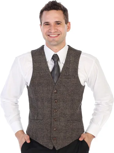 Vista 20 de Gioberti Chaleco de tweed formal de 6 botones para hombres
