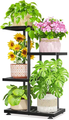 Vista 11 de LASZOLA Soporte Negro de Madera de 5 Niveles para Plantas de Interior para Macetas Más Grandes de Servicio Pesado, Estantes Verticales Resistentes