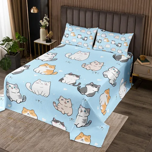 Vista 5 de Erosebridal Juego de colcha de gato rosa, tamaño individual para niñas, gris y negro, juego de ropa de cama para niños y niños, lindo juego