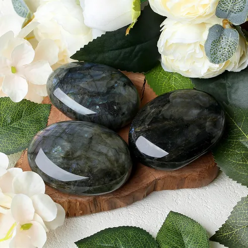 Vista 3 de ZHIYUXI Piedras preciosas de cristal de labradorita negra de 2.2 a 2.4 pulgadas, cristales curativos, piedras de preocupación para regalos