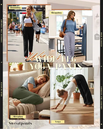 Vista 52 de Neer - Conjunto de 3 pantalones de yoga de pierna ancha para mujer - Pantalones deportivos cómodos, holgados, de cintura alta y casuales