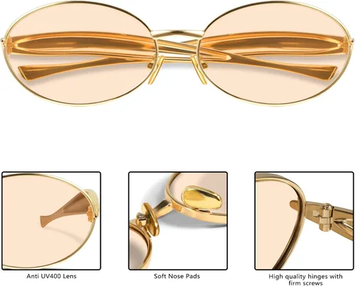 Vista 5 de GRFISIA Retro Oval Sunglasses for Women Men 70s Trendy Sardine Gold Metal Frame Sun Glasses Shades UV400 Protection
