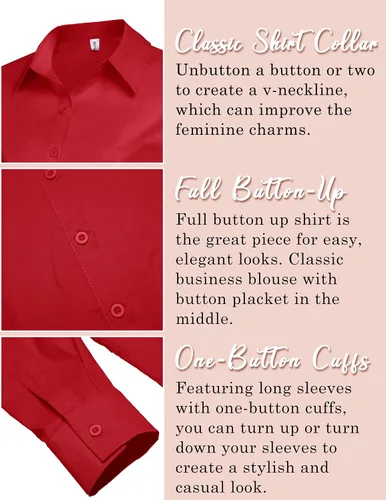 Vista 5 de HOTOUCH Womens Stretch Basic Button Down Shirt Long Sleeve Slim Fit Dress Shirts Solid Work Office Blouses Top