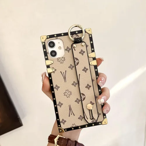 Vista 2 de Funda rectangular de cuero compatible con 11 con correa para pulsera, funda de diseño de lujo para mujeres y niñas, funda protectora con soporte