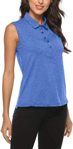 Vista 3 de AIRIKE Polo de golf para mujer, sin mangas, para verano, deportes, atlética, ropa de trabajo, de secado rápido, para mujer