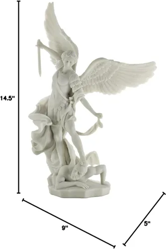 Vista 2 de Top Collection Estatua de Arcángel San Miguel – Escultura de ángel católico griego de San Miguel en acabado de mármol blanco de primera calidad