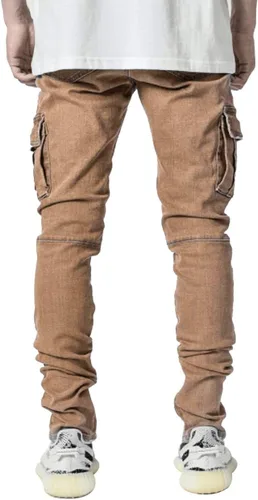 Vista 4 de HUNGSON Pantalones de mezclilla elásticos ajustados para hombre, jeans ajustados rasgados para hombre, pantalones de pierna recta desgastados