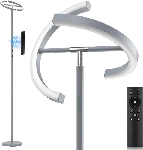 Vista 9 de SIBRILLE Lámpara de pie RGBCW mejorada de 36 W con anillo de lectura, lámpara de pie LED giratoria con control remoto, luz de pie regulable, luz
