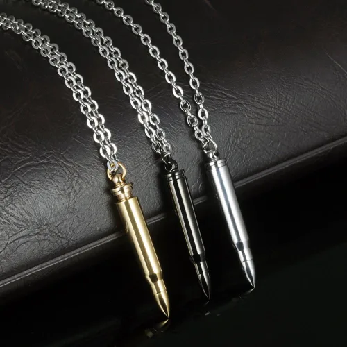 Vista 2 de jajafook Cilindro de acero inoxidable Bullet Collar con Colgante titular, urna colgante collar, SilverBlackGold