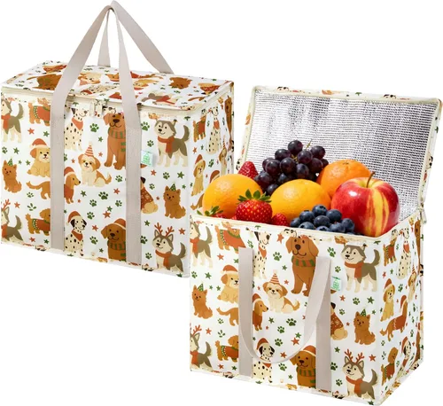 Vista 18 de VENO Paquete de 2 bolsas enfriadoras aisladas para entrega de alimentos, bolsas de compras plegables y reutilizables con cremallera, plegables