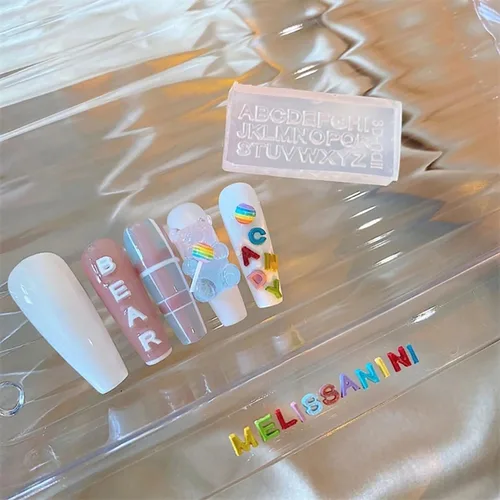 Vista 4 de Moldes de letras numéricas para uñas, letras A-Z y números 1-10, moldes de resina 3D 26 alfabetos, moldes de uñas para decoración de uñas, moldes