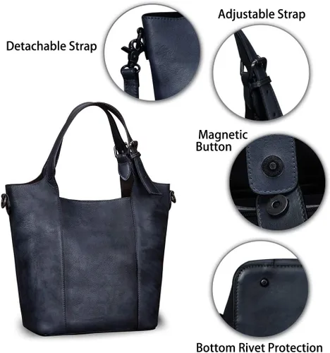 Vista 6 de Bolsos de cuero genuino para mujer, estilo vintage, hecho a mano, bolso de hombro, bolso de mano de piel de vaca, bolso con asa superior para mujer