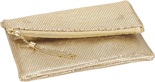 Vista 4 de Bolso de mano grande de malla metálica para noche, bolso convertible con borla