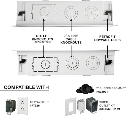 Vista 6 de Legrand - OnQ ENP0905NAV1 – manejo de cableado, caja de multimedia de pared, recinto de cableado estructurado de doble propósito con soporte