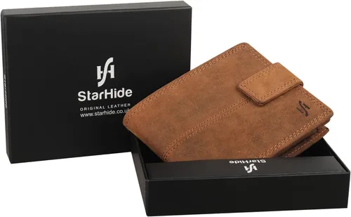 Vista 7 de Cartera de cuero real con bloqueo RFID para hombre con cremallera monedero 1044-marrón, Marrón, Vintage