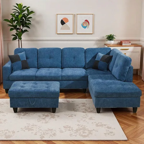 Vista 22 de Camillas en forma de L de 97 pulgadas para sala de estar, sofá seccional con otomana de almacenamiento, sofá modular con diván móvil