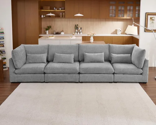 Vista 51 de Sofá Modular de Tamaño Grande, Sofá Seccional de Chenilla Cloud Extra Profundo con Chaise Otomana, Sofá Cama de Chenilla Esponjosa de 5 Asientos