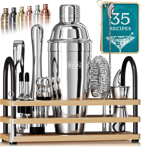 Vista 14 de BARE BARREL® Mixology Bartender Kit Bar Set Juego de coctelera de cócteles de 14 piezas Herramientas de mezcla de barware para martini