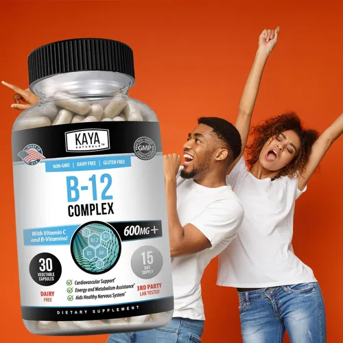 Vista 8 de Kaya Naturals Complejo B-12 Suplemento multivitamínico para mujeres y hombres potenciador de energía y metabolismo Vitamina del complejo B