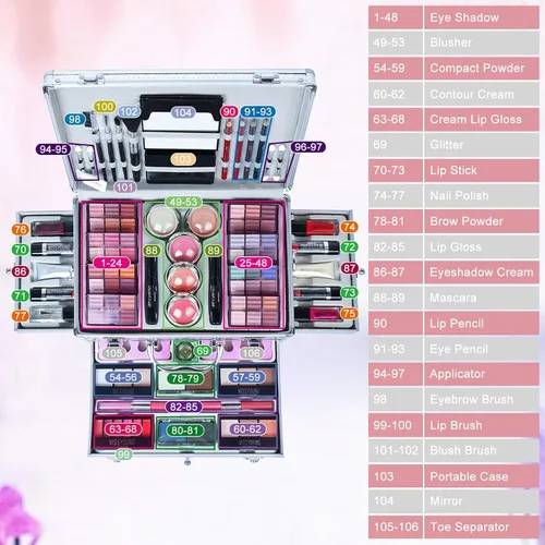 Vista 3 de Pure Vie Juego de maquillaje todo en uno para regalo navideño, paquete esencial de cosméticos que incluye paleta de sombras de ojos, lápiz labial