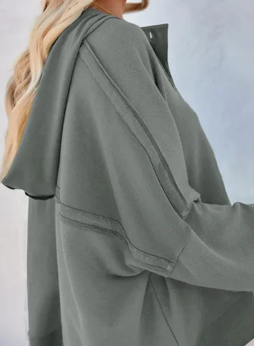 Vista 2 de Dokotoo Sudaderas con capucha para mujer, moda, otoño, cuello en V, botones, manga larga