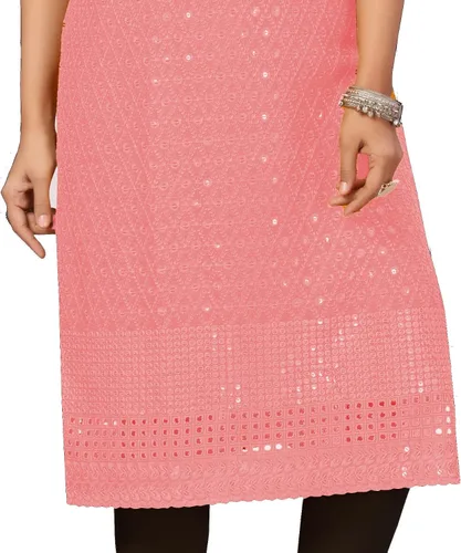 Vista 2 de ladyline Rayón Chikankari Túnica Kurta Kurti Top Mujeres Schiffli Lentejuelas Bordadas