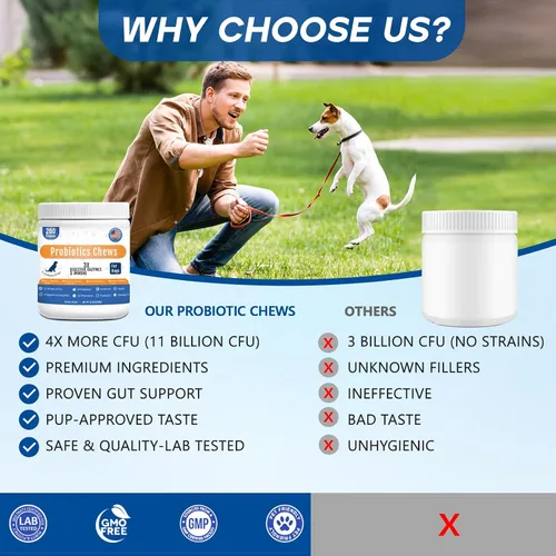 Vista 4 de Probióticos para Perros, Masticables Probióticos para Perros para Levadura, Salud Intestinal, Digestiva e Inmunológica, Alivio de Picazón en Orejas