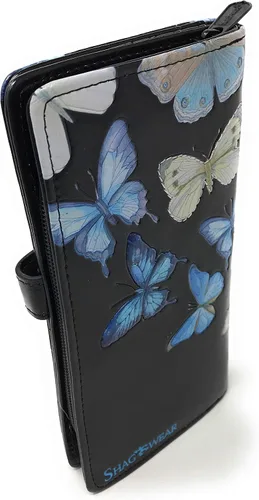 Vista 2 de Shag Wear Cartera grande con diseño de mariposas para mujeres y adolescentes, piel sintética vegana de 7 pulgadas, color negro, Negro -, Moderno