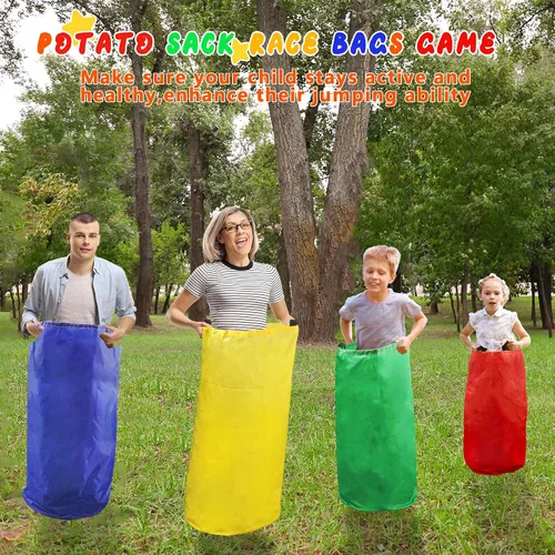Vista 2 de 28 bolsas de carreras de sacos de papas, carreras de huevos y cucharas, juegos de carnaval, bandas de carreras de relevo de 3 patas, juegos al aire