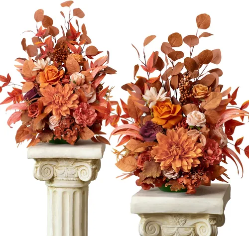 Vista 15 de TINGE TIME Juego de 2 flores artificiales de pie, centro de mesa con almohadilla de goma, flor falsa de seda para centro de mesa de boda, arco