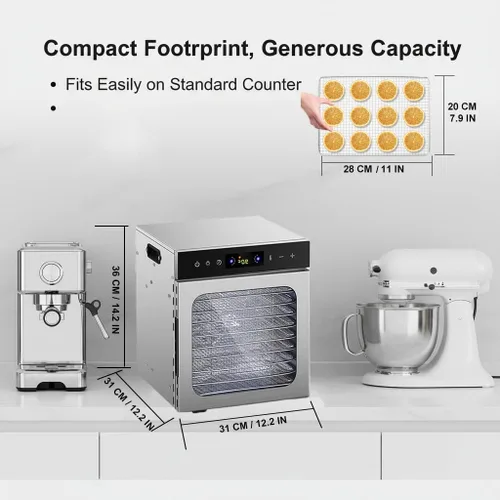Vista 4 de Food Dehydrator Machine, 400/800W Commercial Stainless Steel Dehydrator, 6–18 Trays, Adjustable Temp 86–194°F, 24H Timer, Digital Control Panel for