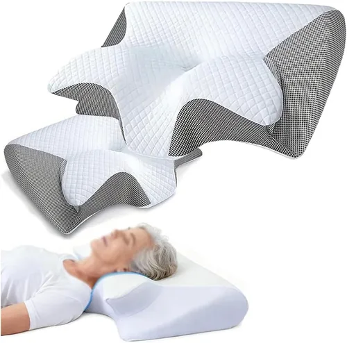 Vista 12 de Almohada ortopédica ergonómica para dolor de cuello y hombros, almohada cervical de espuma viscoelástica para dolor de cuello, color negro, 1 unidad
