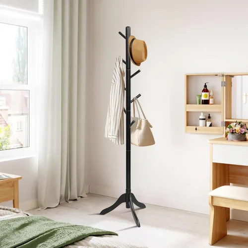 Vista 3 de Tangkula Perchero de madera para árbol independiente, soporte de entrada con 8 ganchos, altura ajustable, perchero para el hogar, oficina, pasillo
