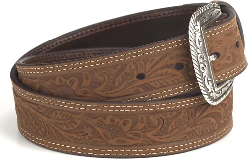 Vista 3 de ARIAT Cinturón de cuero floral repujado para hombre Marrón medio