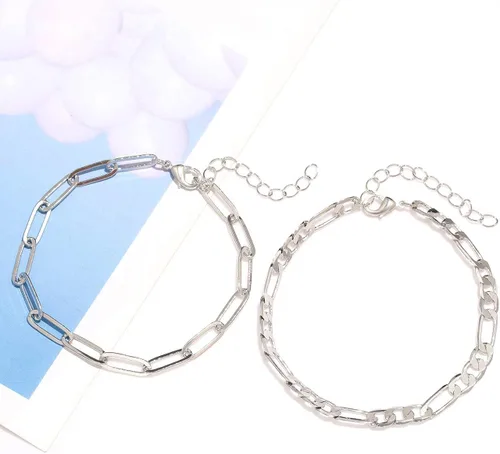 Vista 6 de Pulseras de cuentas para mujer apiladas elásticas doradas plateadas pequeñas cuentas de bola delicadas pulseras de eslabones Figaro para él y ella