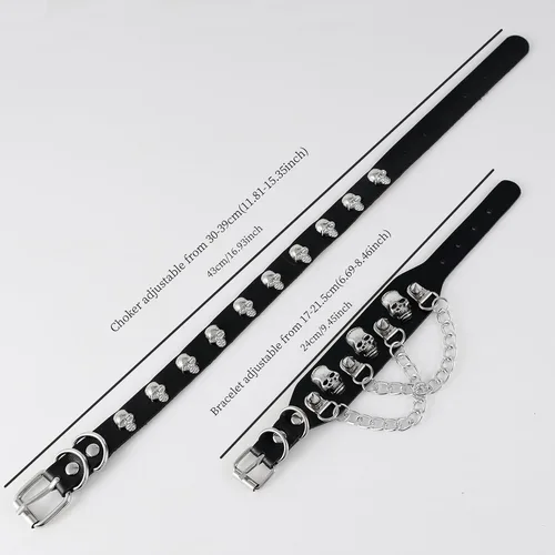 Vista 2 de Manfnee Gargantilla punk con cuello de espiga, collar de cuero sintético, pulsera ajustable gótica
