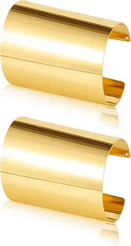 Vista 10 de BOMAIL Juego de 2 pulseras de brazalete para mujer, pulseras de alambre ancho abierto, pulsera dorada ajustable Adjustable Wrist Cuff, 14K Gold