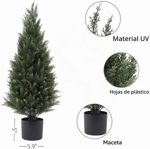 Vista 5 de Arbusto Artificial de Cedro de 3ft(35") para Exteriores, Resistente a la Luz Solar, Planta Frondosa en Maceta para Porche Interior del Hogar
