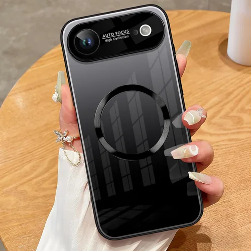 Vista 30 de Guppy Funda para iPhone 12 Pro - Parte trasera de vidrio degradado con carga magnética, película de lente, color negro