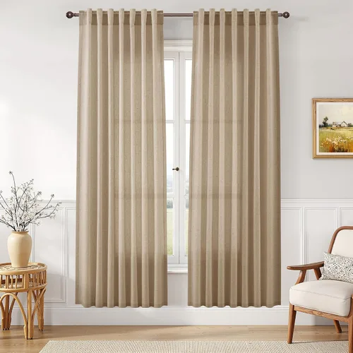 Vista 66 de Joywell - Cortinas de lino de 96 pulgadas de largo para sala de estar Natural