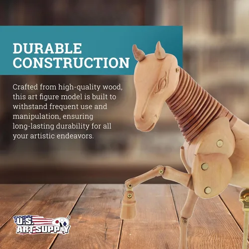 Vista 2 de U.S. Art Supply Maniquí de caballo de madera de 8 pulgadas para dibujar - Maniquí articulado con base y cuerpo flexible para dibujar la figura equina