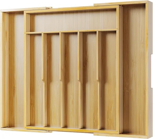 Vista 7 de Kitsure Organizador de cubiertos – Organizador de cajones de cocina de bambú expandible para utensilios de cocina y cubiertos, organizadores
