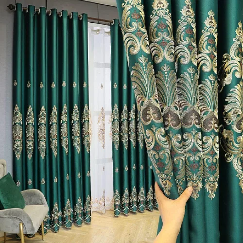 Vista 8 de Amidoudou 1 par de cortinas bordadas jacquard europeas de lujo para sala de estar y dormitorio (azul, 51 x 84 pulgadas)