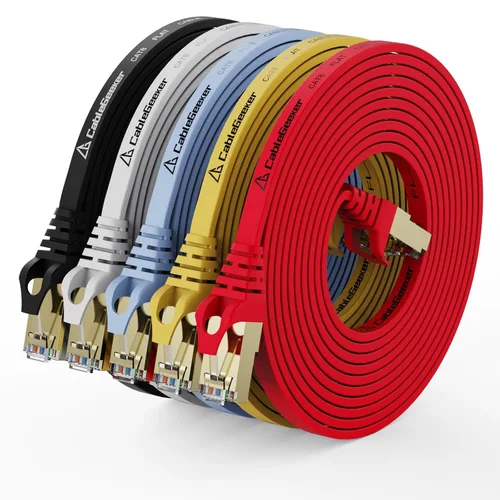 Vista 20 de CableGeeker Cables Ethernet planos blindados Cat8, 1 pie, paquete de 5, todo negro Negro (All-Black)
