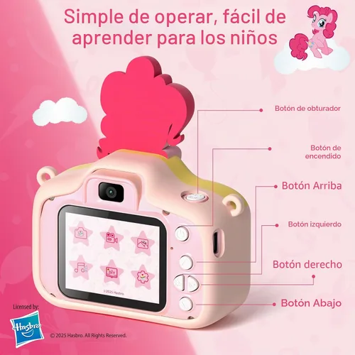 Vista 3 de My Little Pony Hasbro - Cámara digital para niños de 3 a 12 años, cámara digital para niños y niñas, lente dual HD 1080P IPS, cámara digital