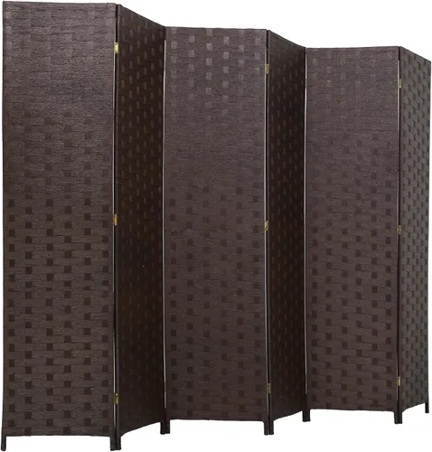 Vista 15 de FDW - Mampara plegable y portátil de madera con diseño de malla tejida para casa y oficina