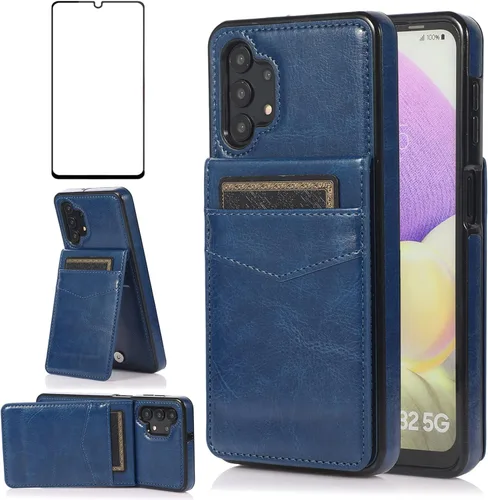 Vista 10 de Funda de teléfono para Samsung Galaxy A32 5G de 6.5 pulgadas con protector de pantalla de vidrio templado, soporte para tarjeta de crédito, soporte