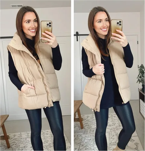 Vista 6 de Athlisan Chaleco acolchado con cremallera para mujer, cuello alto, sin mangas, con relleno